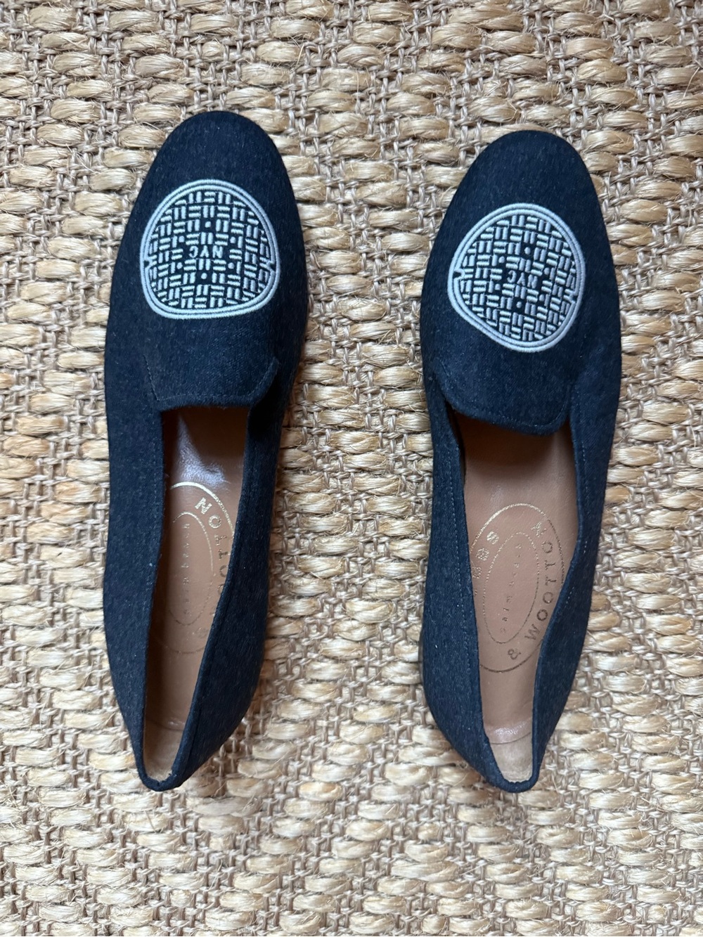 Stubbs & Wootton Black Linen Loafers NYC Manhole Cover Design